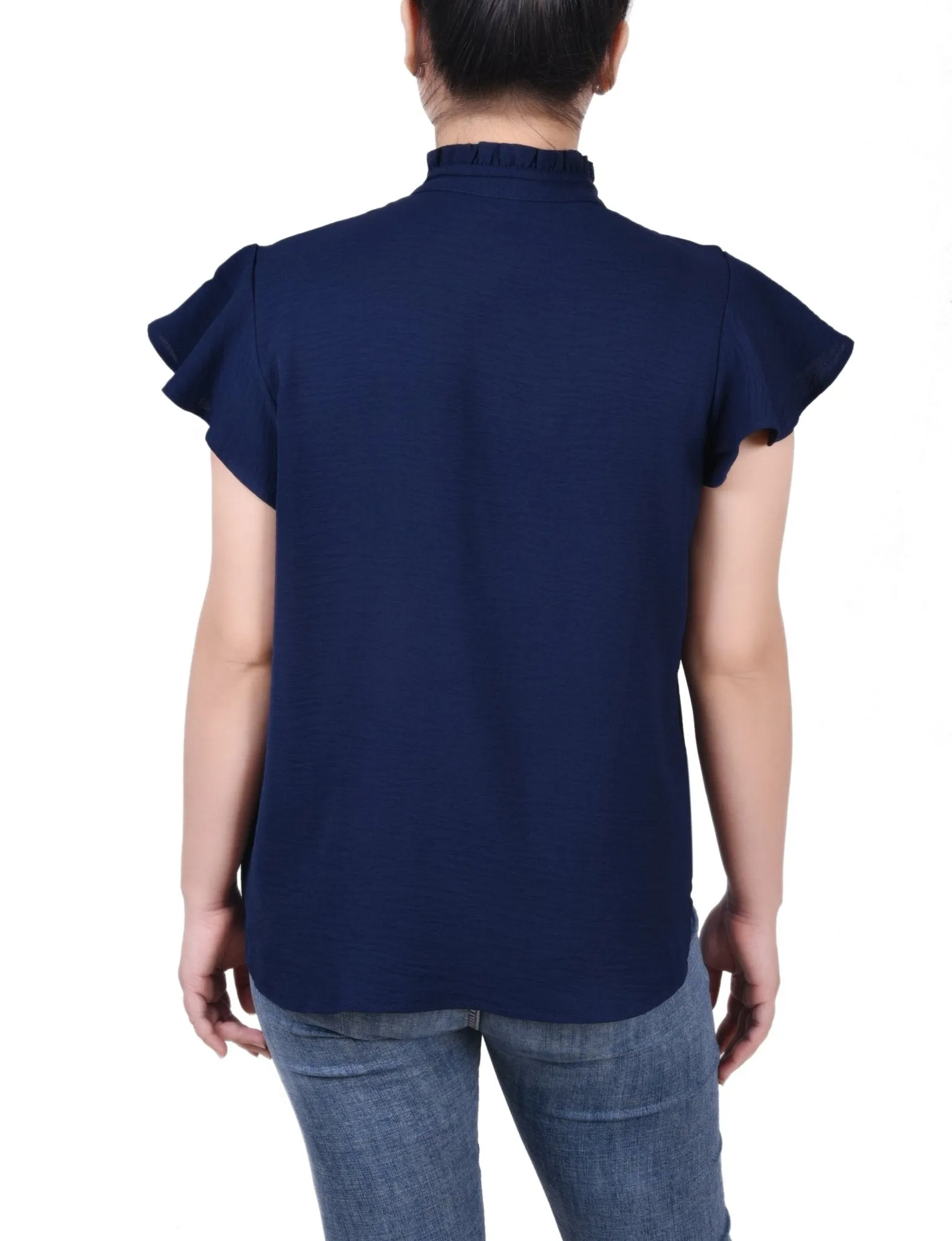 Flutter Sleeve Ruffle Neck Blouse - Petite