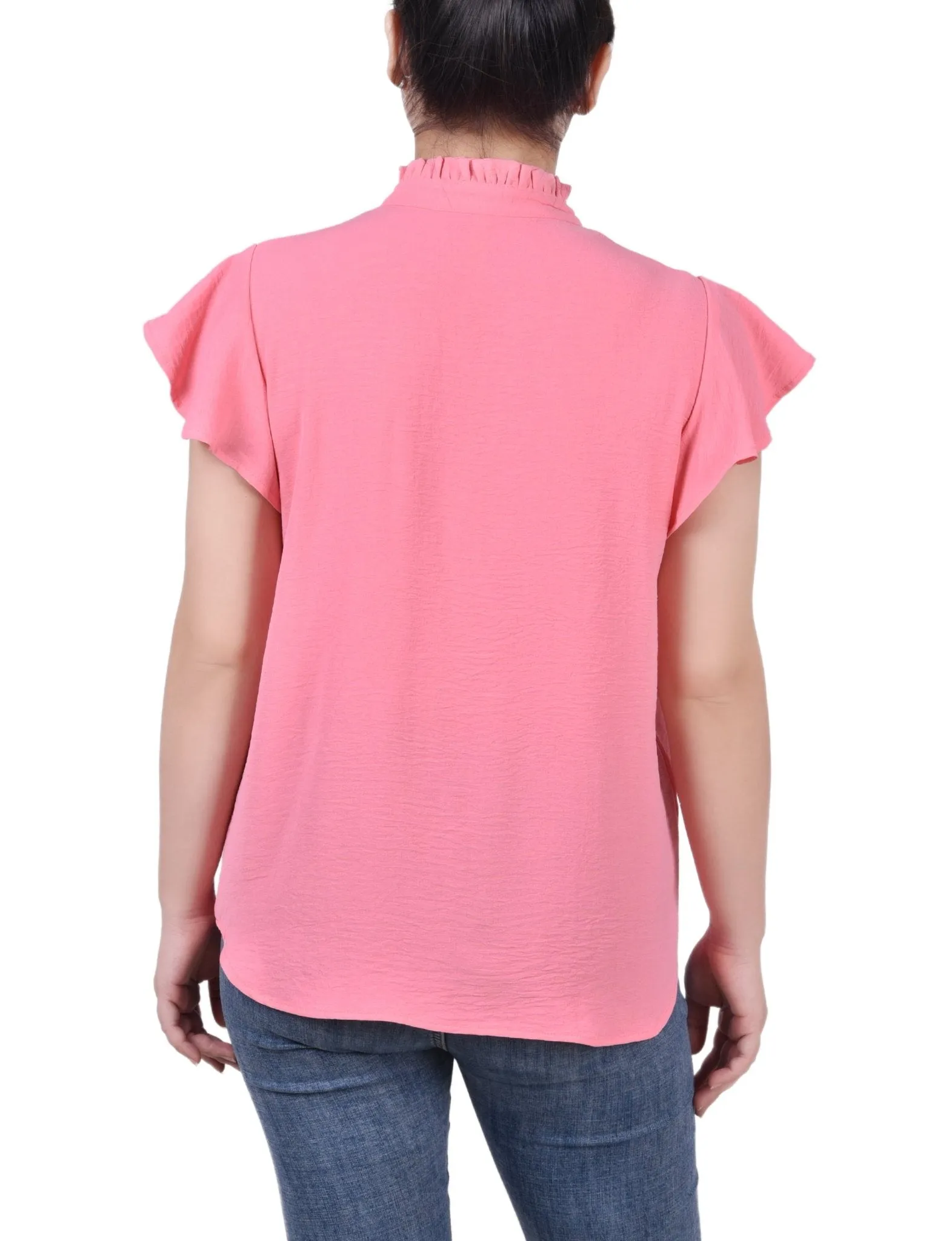 Flutter Sleeve Ruffle Neck Blouse - Petite