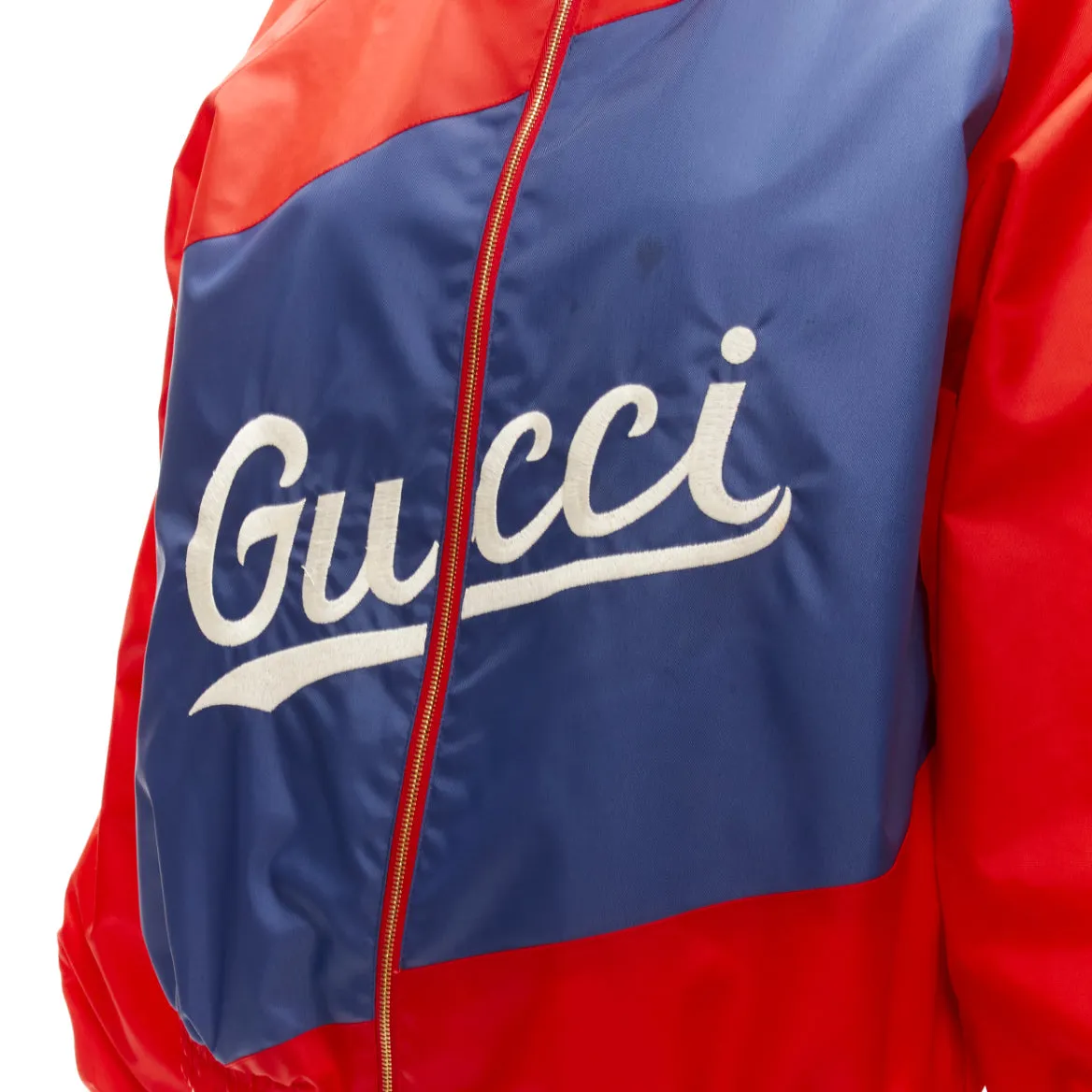GUCCI 2020 Script logo red blue nylon track coach jacket IT44 L