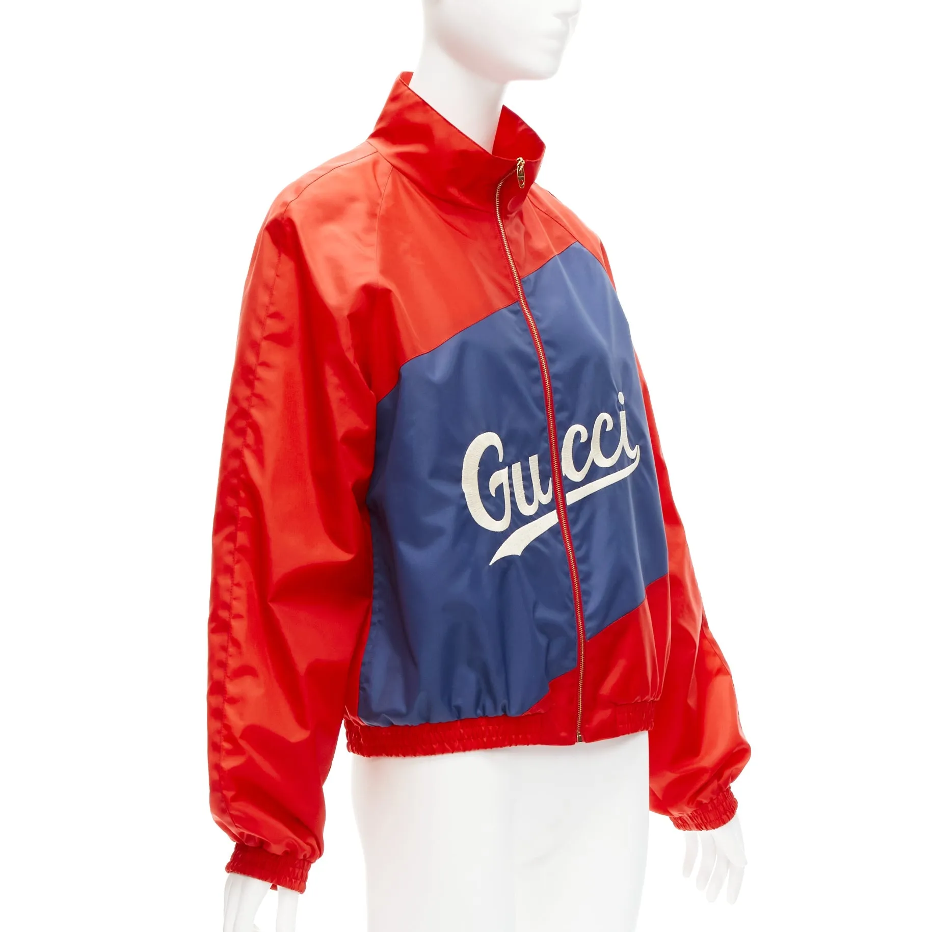 GUCCI 2020 Script logo red blue nylon track coach jacket IT44 L