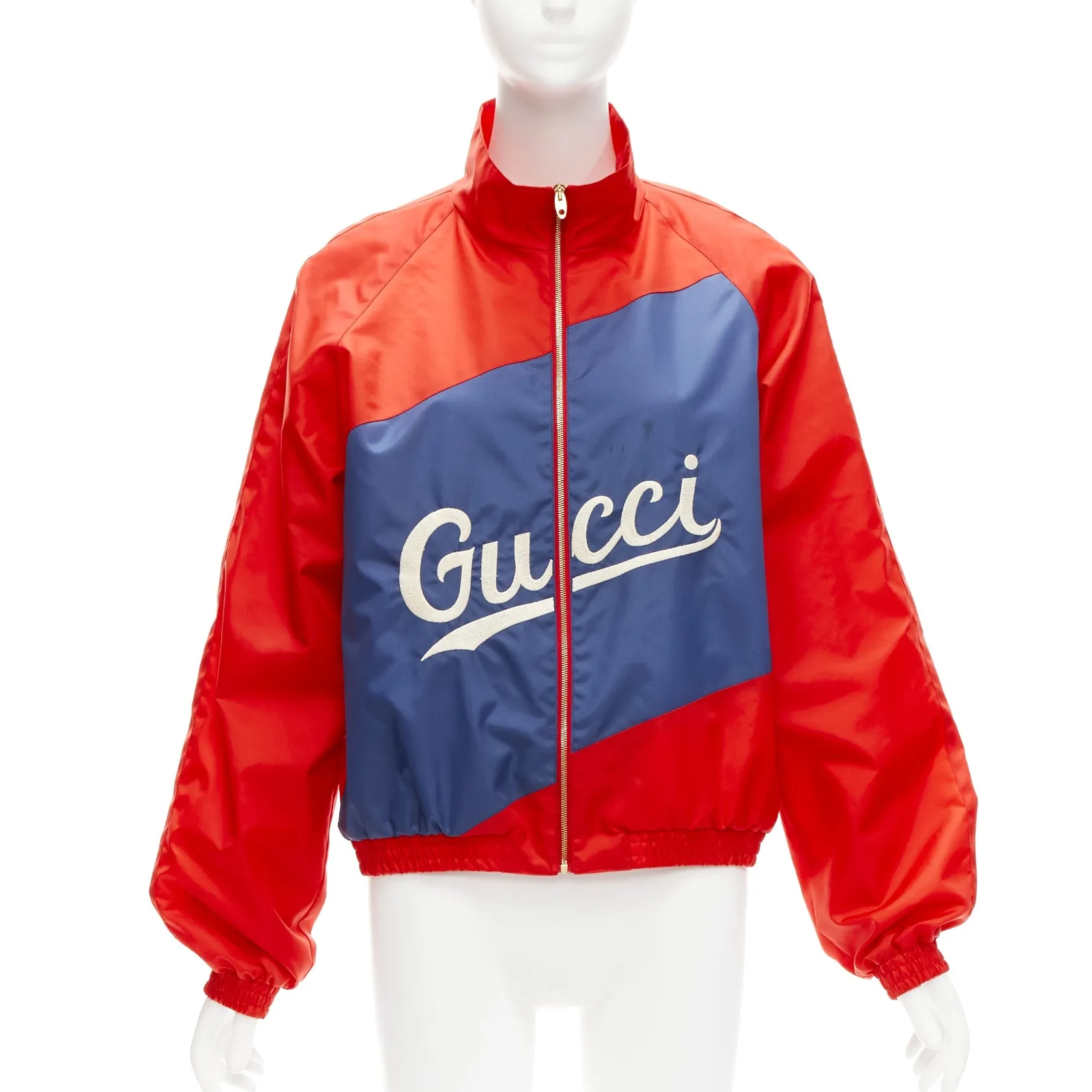 GUCCI 2020 Script logo red blue nylon track coach jacket IT44 L
