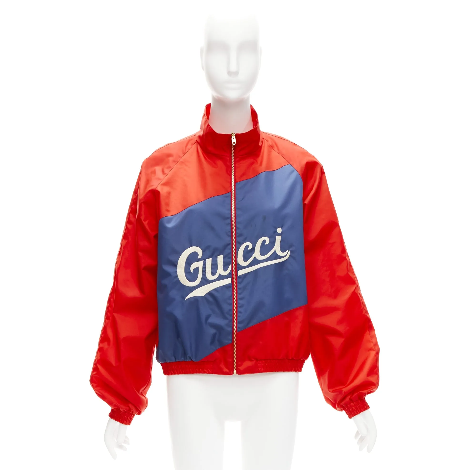 GUCCI 2020 Script logo red blue nylon track coach jacket IT44 L