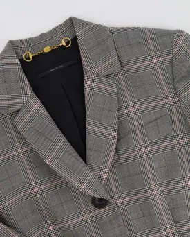 Gucci Grey Wool Checked Blazer Jacket with Logo Buttons Size IT 38 (UK 6)