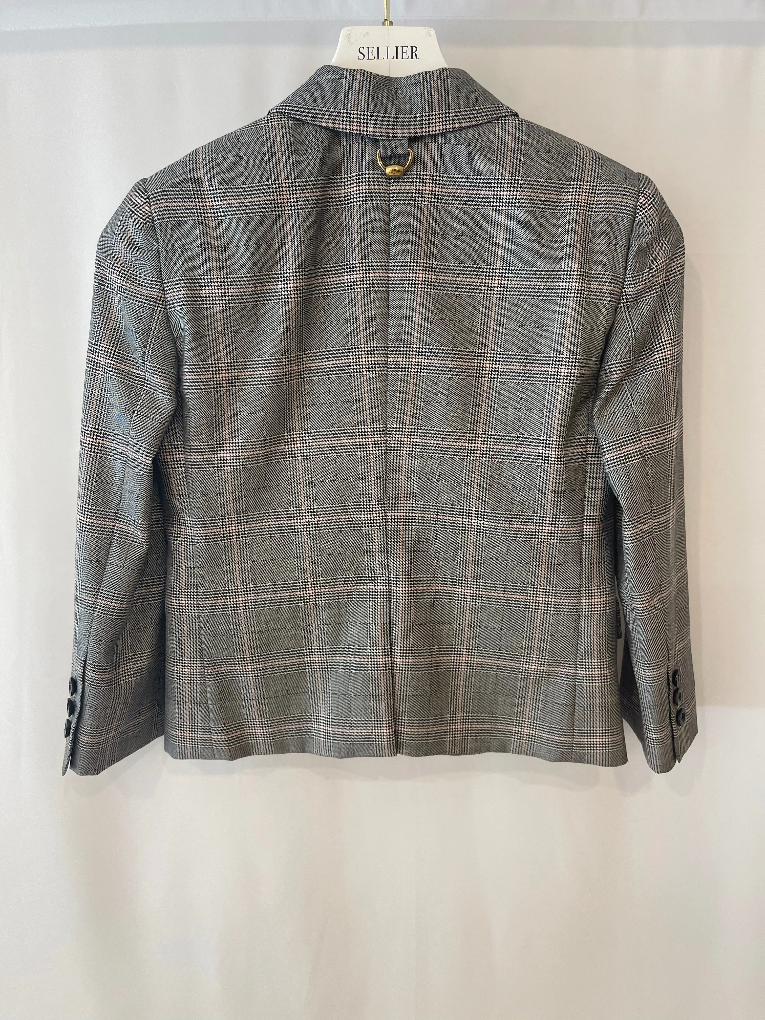 Gucci Grey Wool Checked Blazer Jacket with Logo Buttons Size IT 38 (UK 6)