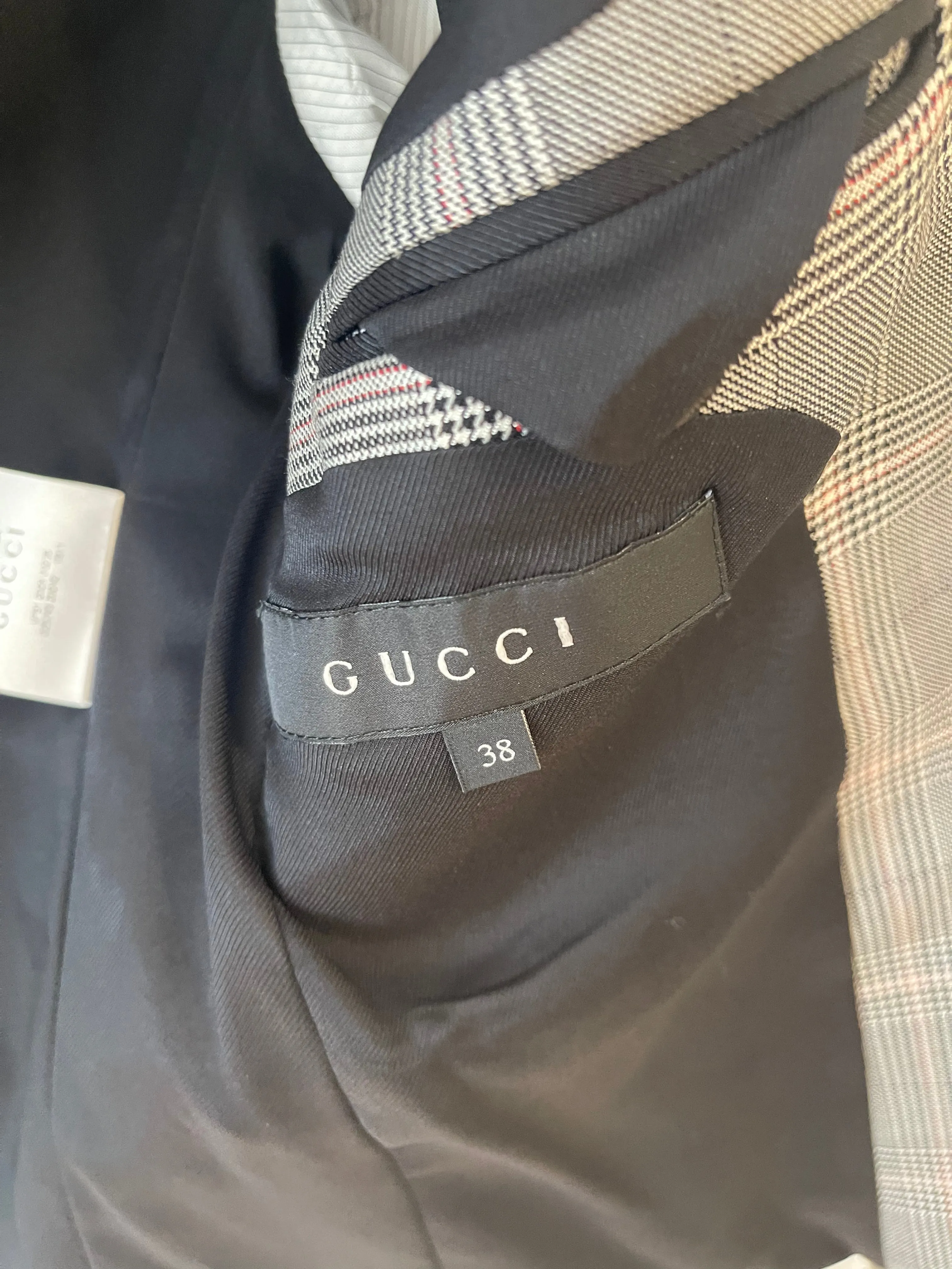 Gucci Grey Wool Checked Blazer Jacket with Logo Buttons Size IT 38 (UK 6)