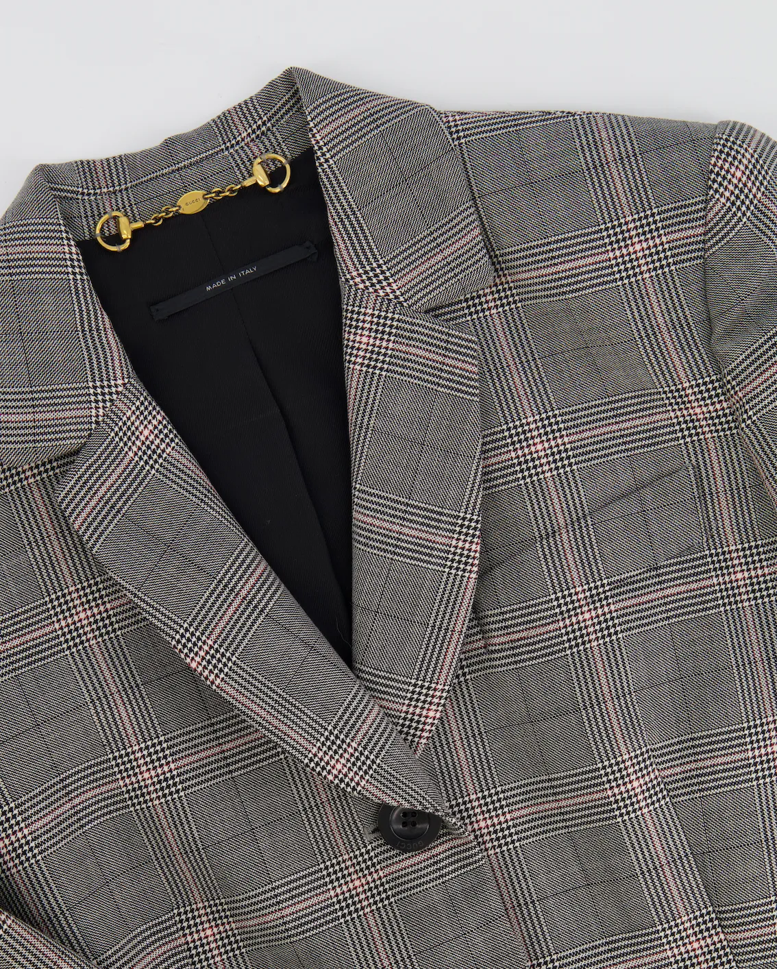 Gucci Grey Wool Checked Blazer Jacket with Logo Buttons Size IT 38 (UK 6)