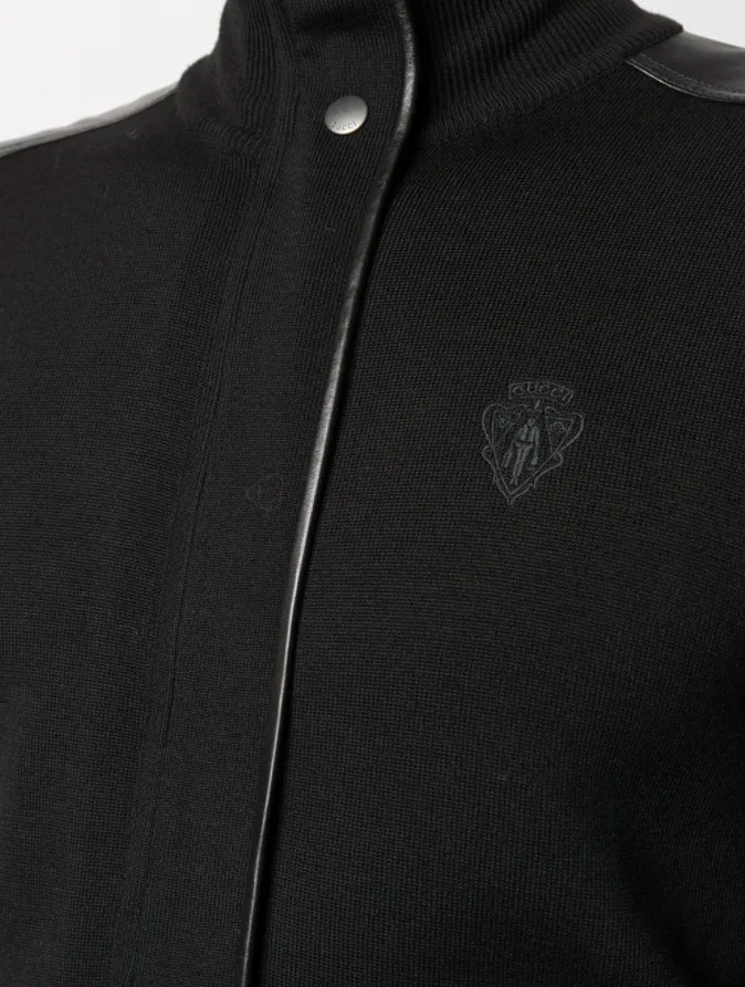 Gucci logo-embroidered fine-knit bomber jacket
