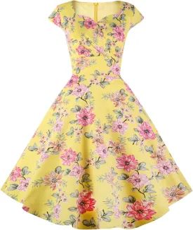 Hanpceirs Women's Cap Sleeve 1950s Retro Vintage Cocktail Swing Dresses with Pocket