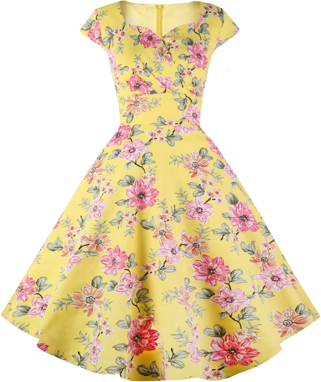 Hanpceirs Women's Cap Sleeve 1950s Retro Vintage Cocktail Swing Dresses with Pocket