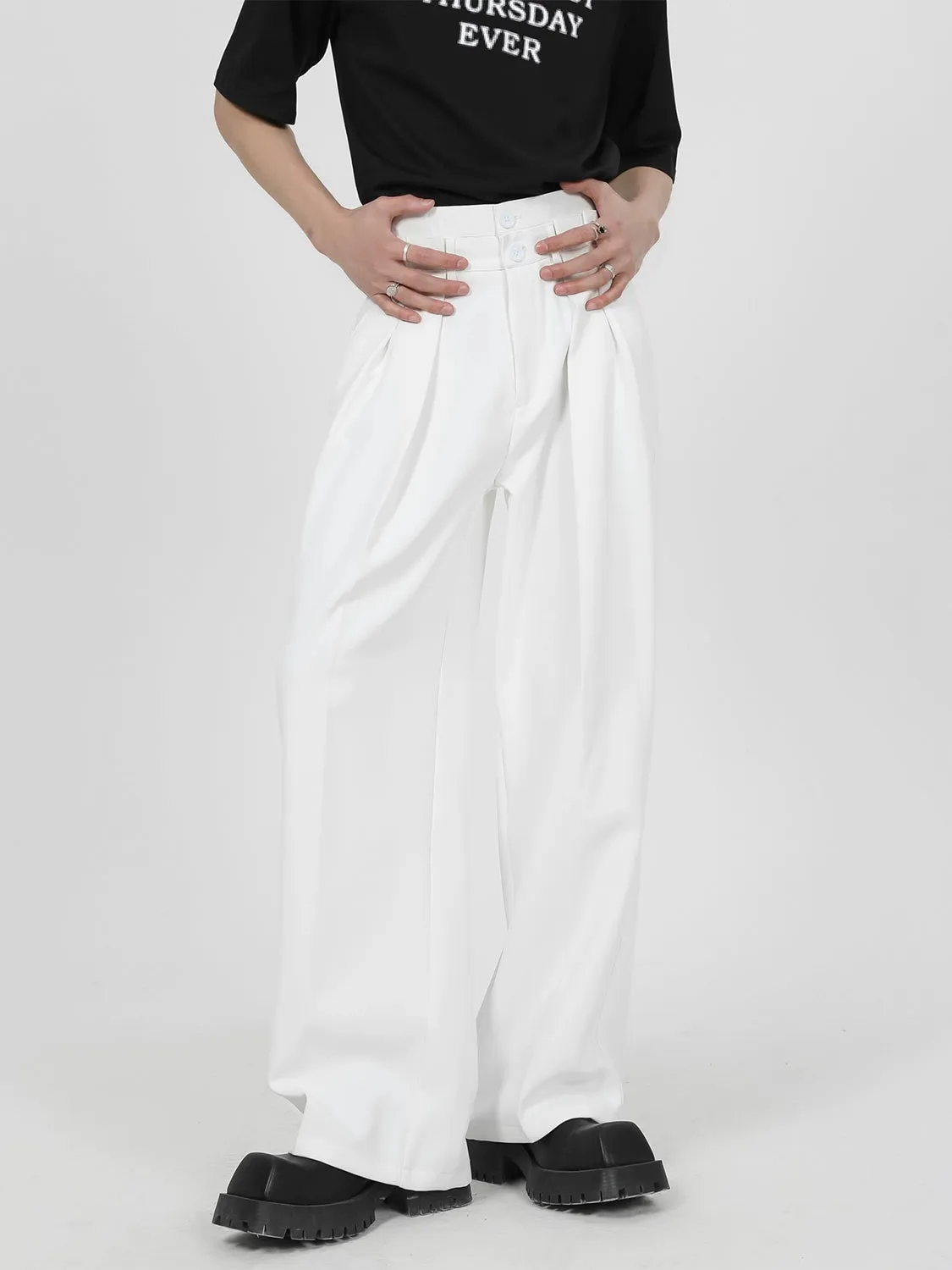 High Waist Pleated Wide Leg Trousers