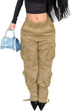 High Waisted Cargo Jeans for Women Straight Wide Leg Y2k Streetwear Cargo Pants Baggy Boyfriend Denim Pants with Pockets