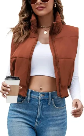 Imily Bela Womens Cropped Puffer Vest Stand Collar Sleeveless Zip Up Padded Gilet
