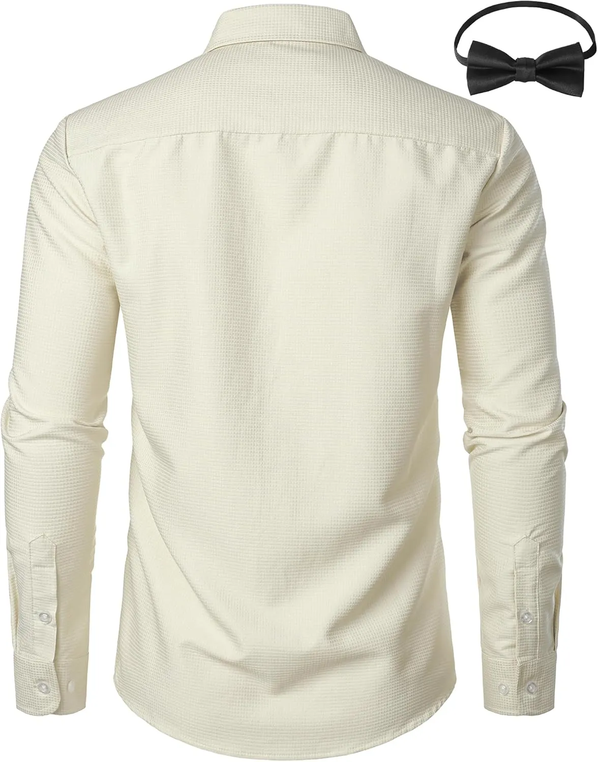 JOGAL Men's Tuxedo Shirt Pleated Dress Shirts with Bow Tie for Party Wedding