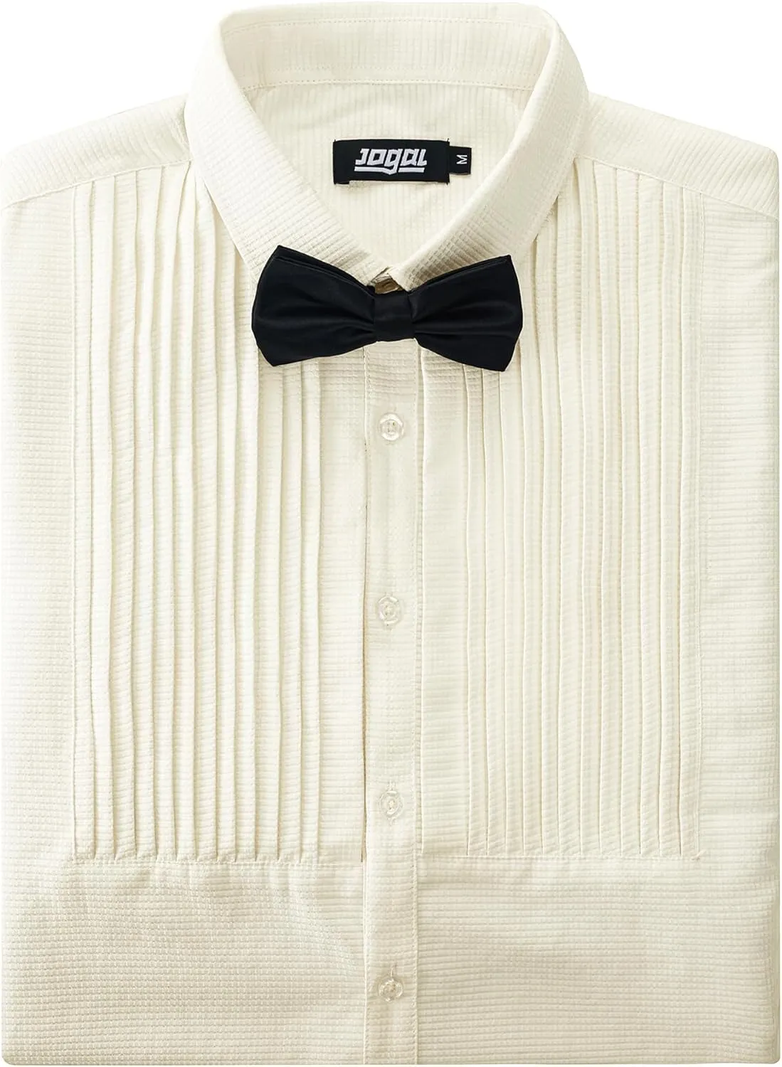 JOGAL Men's Tuxedo Shirt Pleated Dress Shirts with Bow Tie for Party Wedding