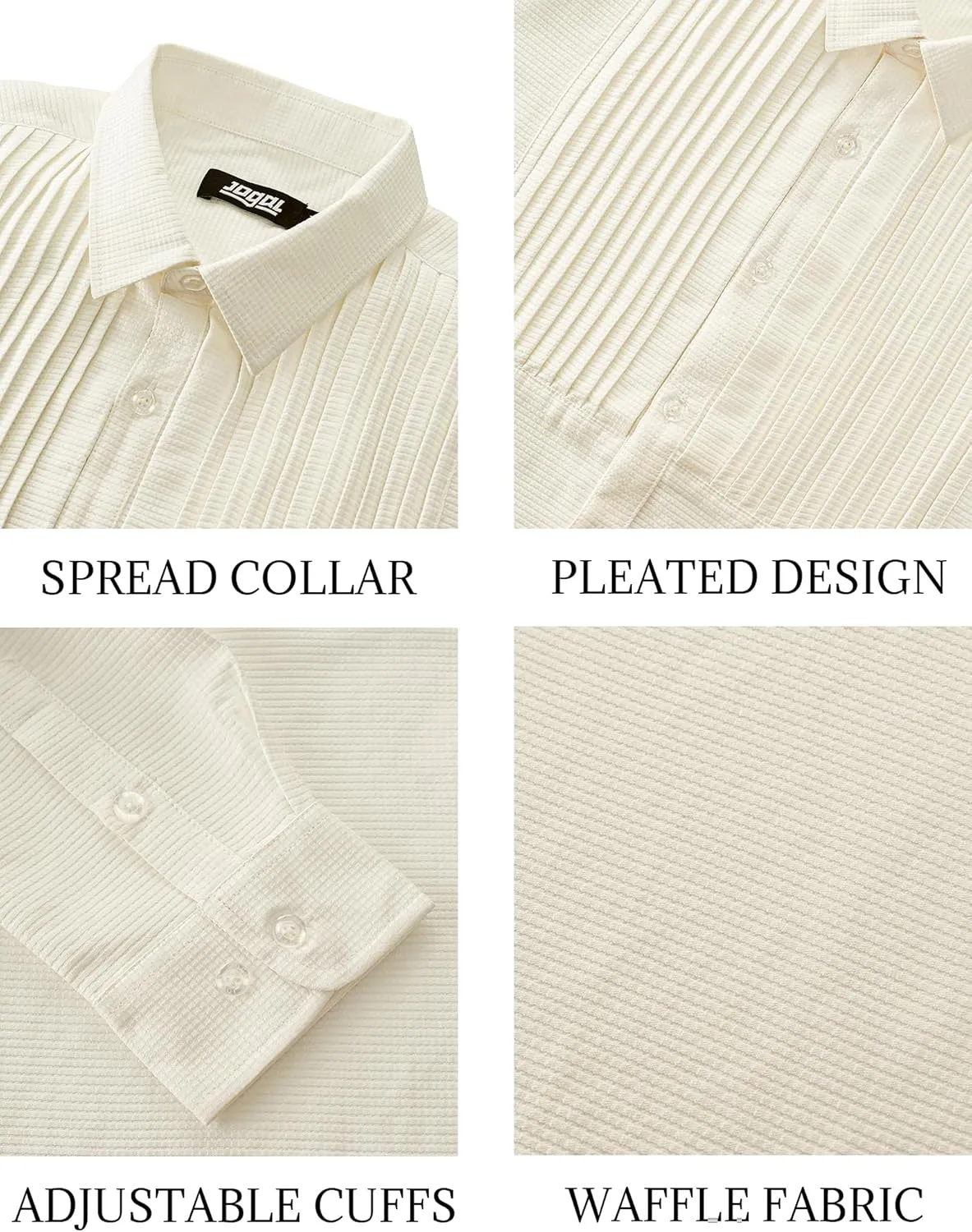 JOGAL Men's Tuxedo Shirt Pleated Dress Shirts with Bow Tie for Party Wedding