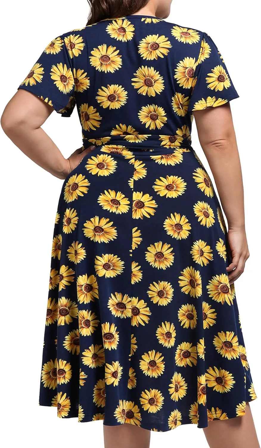 kissmay Plus Size Womens V Neck Floral Cocktail Party Midi Dresses with Pocket