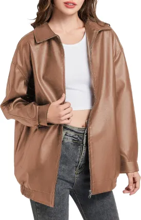 Leather Jacket Women Faux Leather Motorcycle Biker Coat Outerwear Oversized Bomber Jackets Fashion Clothes