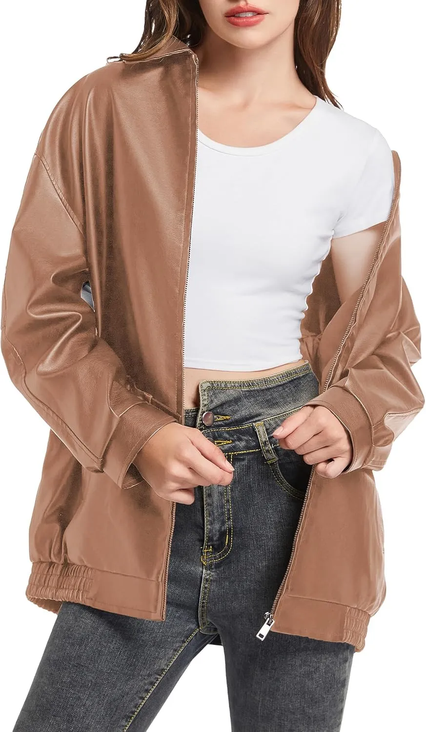 Leather Jacket Women Faux Leather Motorcycle Biker Coat Outerwear Oversized Bomber Jackets Fashion Clothes