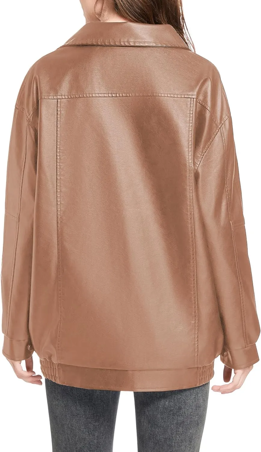 Leather Jacket Women Faux Leather Motorcycle Biker Coat Outerwear Oversized Bomber Jackets Fashion Clothes