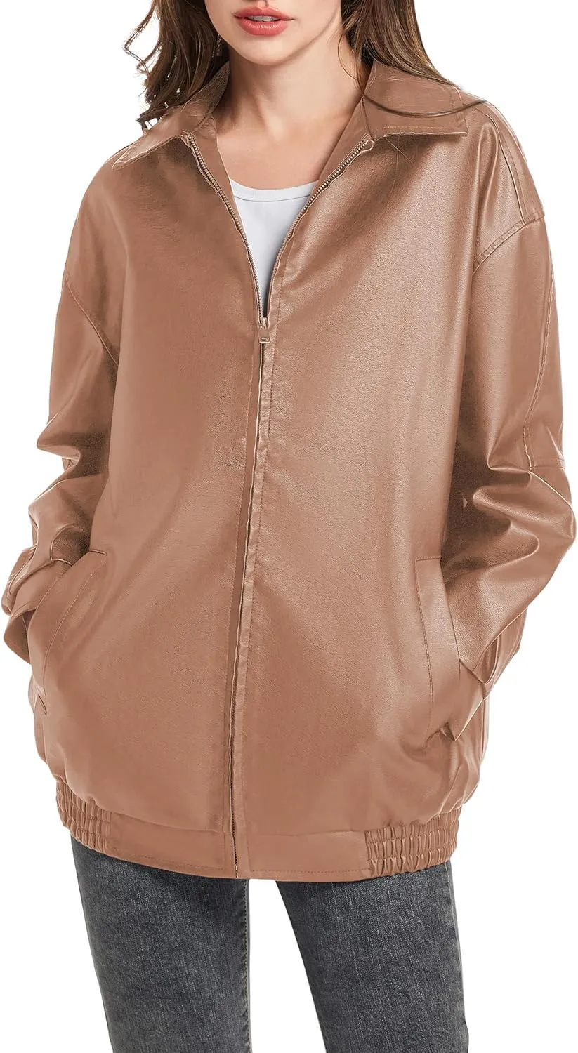 Leather Jacket Women Faux Leather Motorcycle Biker Coat Outerwear Oversized Bomber Jackets Fashion Clothes