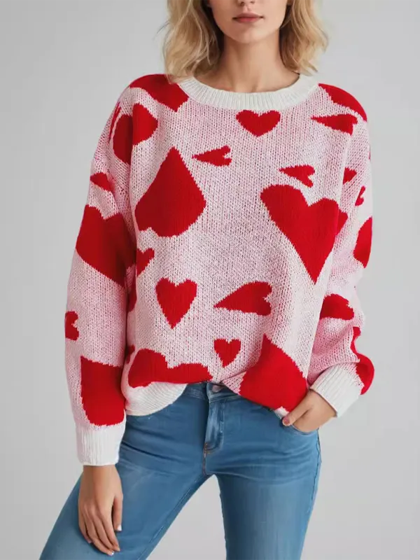 Loose Fit Jumper Round Neck Love Print Boyfriend Sweater