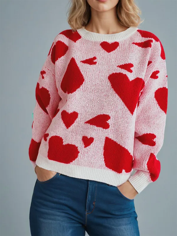 Loose Fit Jumper Round Neck Love Print Boyfriend Sweater