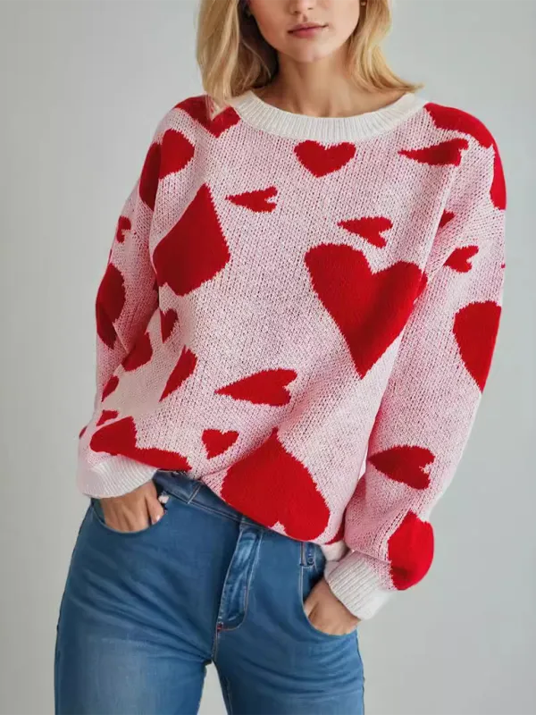 Loose Fit Jumper Round Neck Love Print Boyfriend Sweater