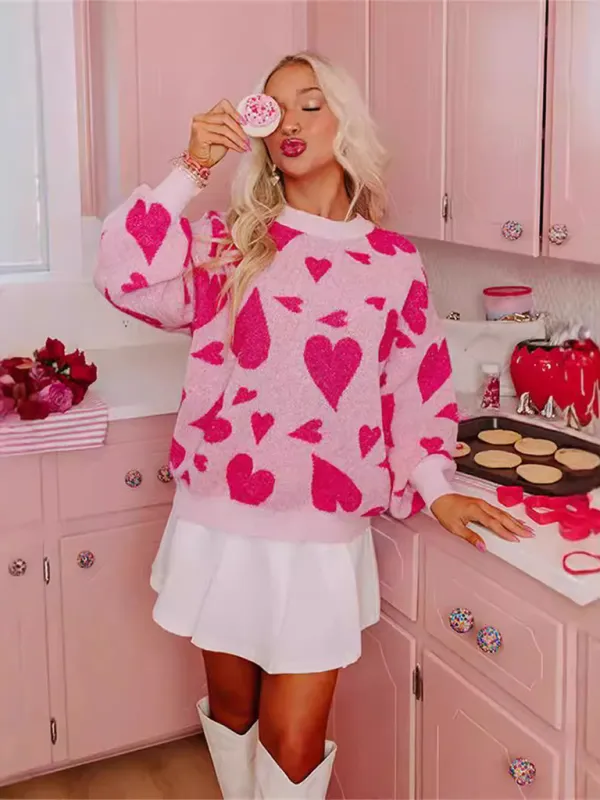 Loose Fit Jumper Round Neck Love Print Boyfriend Sweater