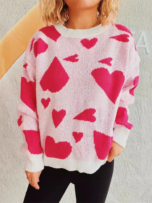 Loose Fit Jumper Round Neck Love Print Boyfriend Sweater