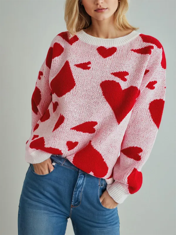 Loose Fit Jumper Round Neck Love Print Boyfriend Sweater
