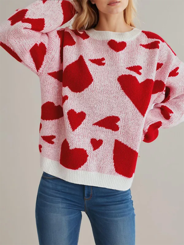 Loose Fit Jumper Round Neck Love Print Boyfriend Sweater