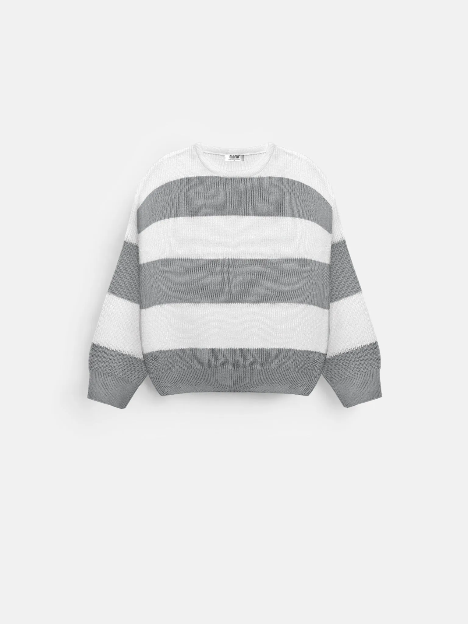 Loose Fit Strip Knit Sweater - Grey