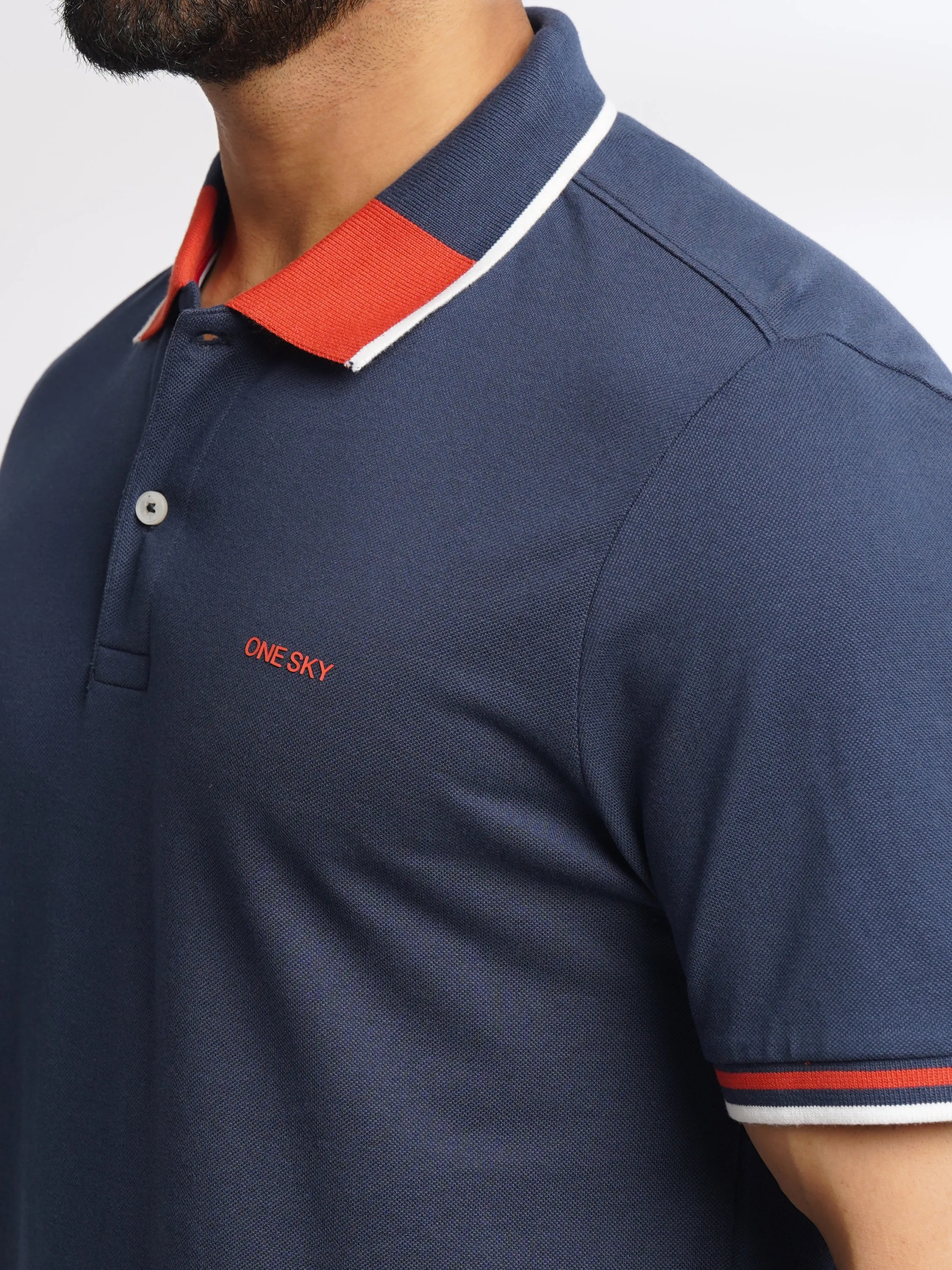 Men Navy Pure Cotton Polo T-Shirt