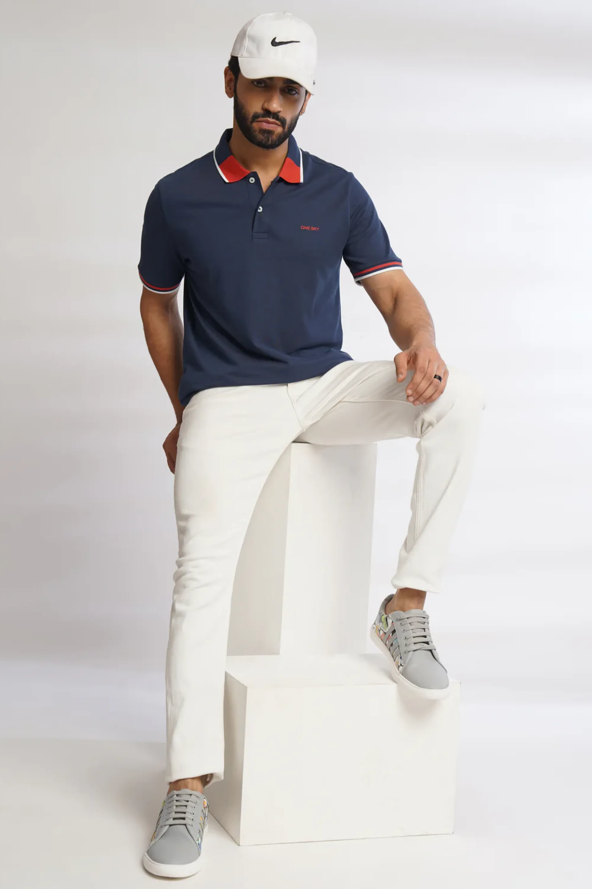 Men Navy Pure Cotton Polo T-Shirt