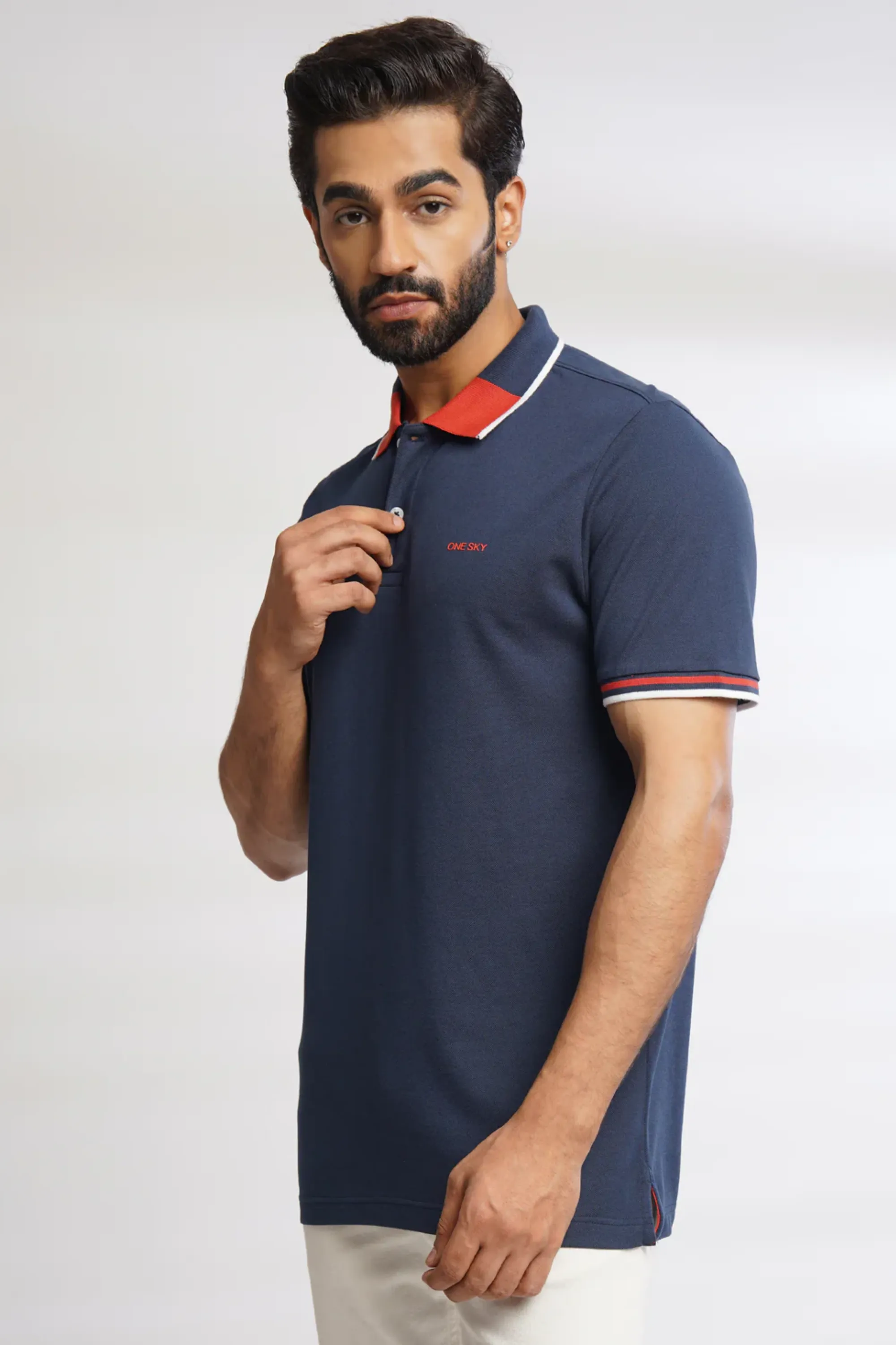Men Navy Pure Cotton Polo T-Shirt