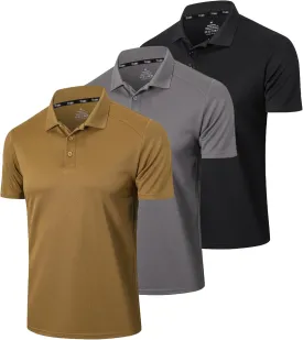 Mens 3 Pack Polo Shirt Moisture Wicking Quick Dry Performance Athletic Short Sleeve Golf Shirt