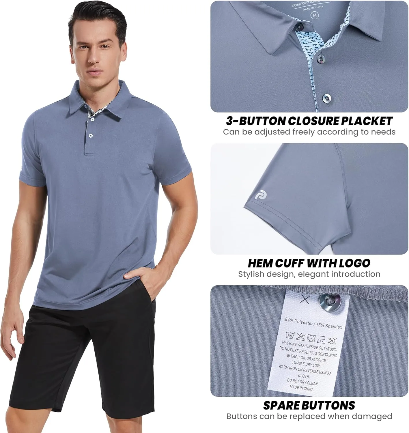 Mens Golf Shirt Short Sleeve Moisture Wicking Dry Fit Performance Casual Solid Collared Golf Polo Shirts for Men