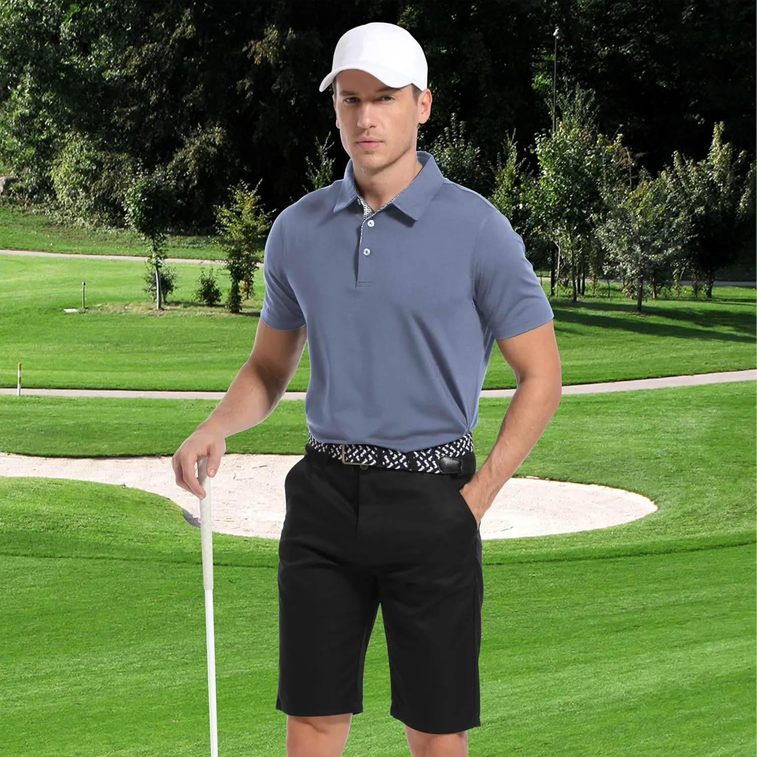 Mens Golf Shirt Short Sleeve Moisture Wicking Dry Fit Performance Casual Solid Collared Golf Polo Shirts for Men