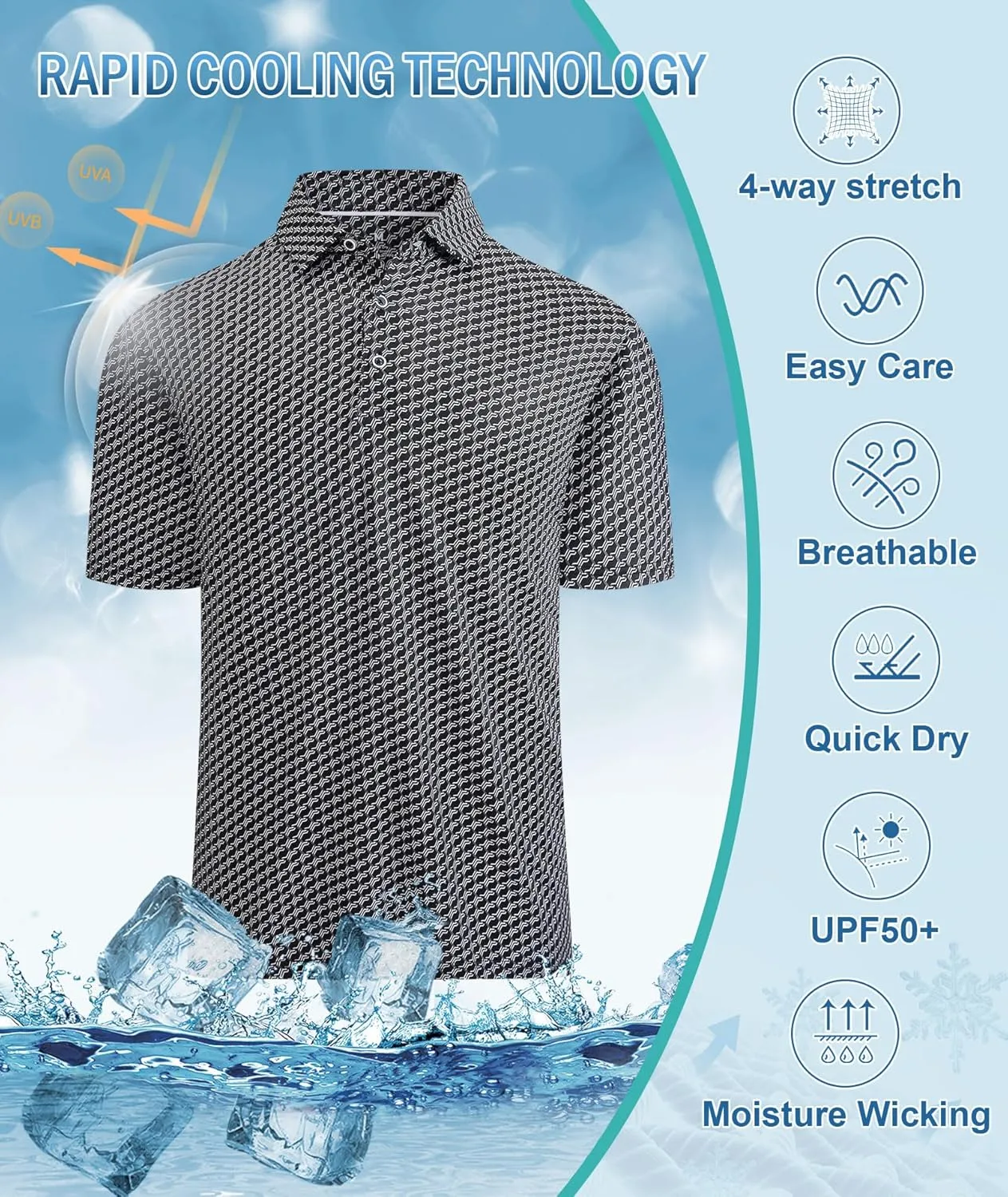 Mens Golf Shirts Short Sleeve Moisture Wicking Dry Fit Performance Athletic Polo Shirt