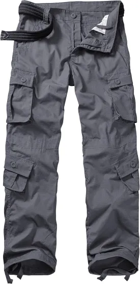 Men's Hiking Pants Waterproof Camo Work Cargo Pants Relaxed Fit Ripstop Tactical Pants with 8 Pockets No Belt