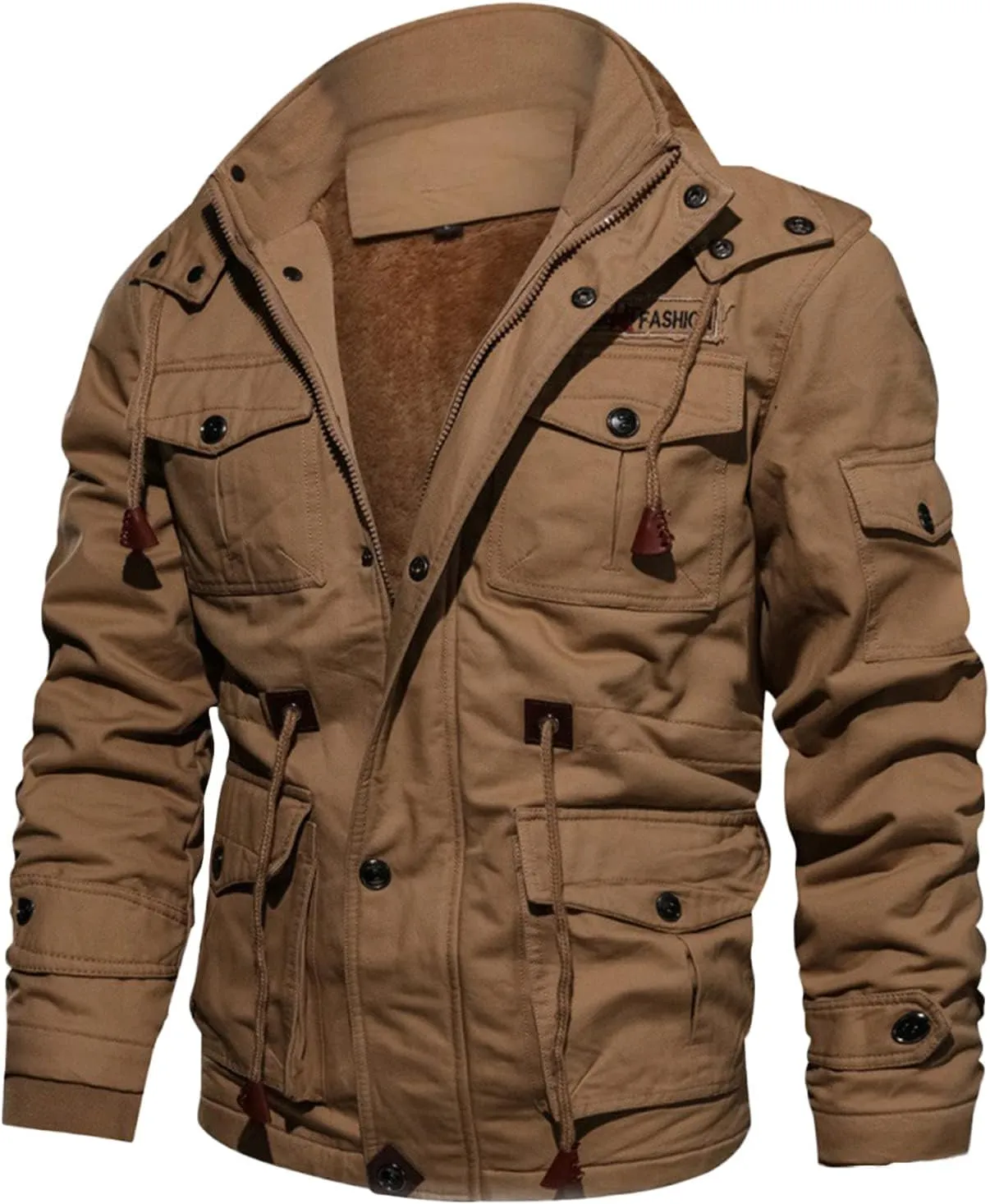 Men's Lightweight Tactical Jackets Stand Collar Military Jackets Coats Thicken Cotton Linend Outwear with Pockets