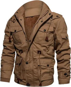 Men's Lightweight Tactical Jackets Stand Collar Military Jackets Coats Thicken Cotton Linend Outwear with Pockets