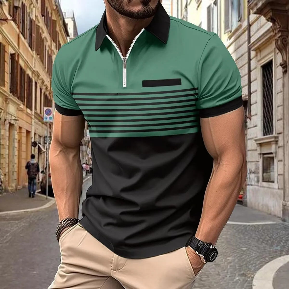 Men's Polo Shirts 2025 Short Sleeve Casual Polo T Shirt Color Block Slim Fit Golf Shirts with Pocket