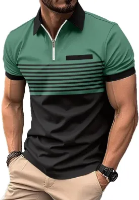 Men's Polo Shirts 2025 Short Sleeve Casual Polo T Shirt Color Block Slim Fit Golf Shirts with Pocket
