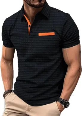 Men's Polo Shirts 2025 Short Sleeve Casual Polo T Shirt Color Block Slim Fit Golf Shirts with Pocket