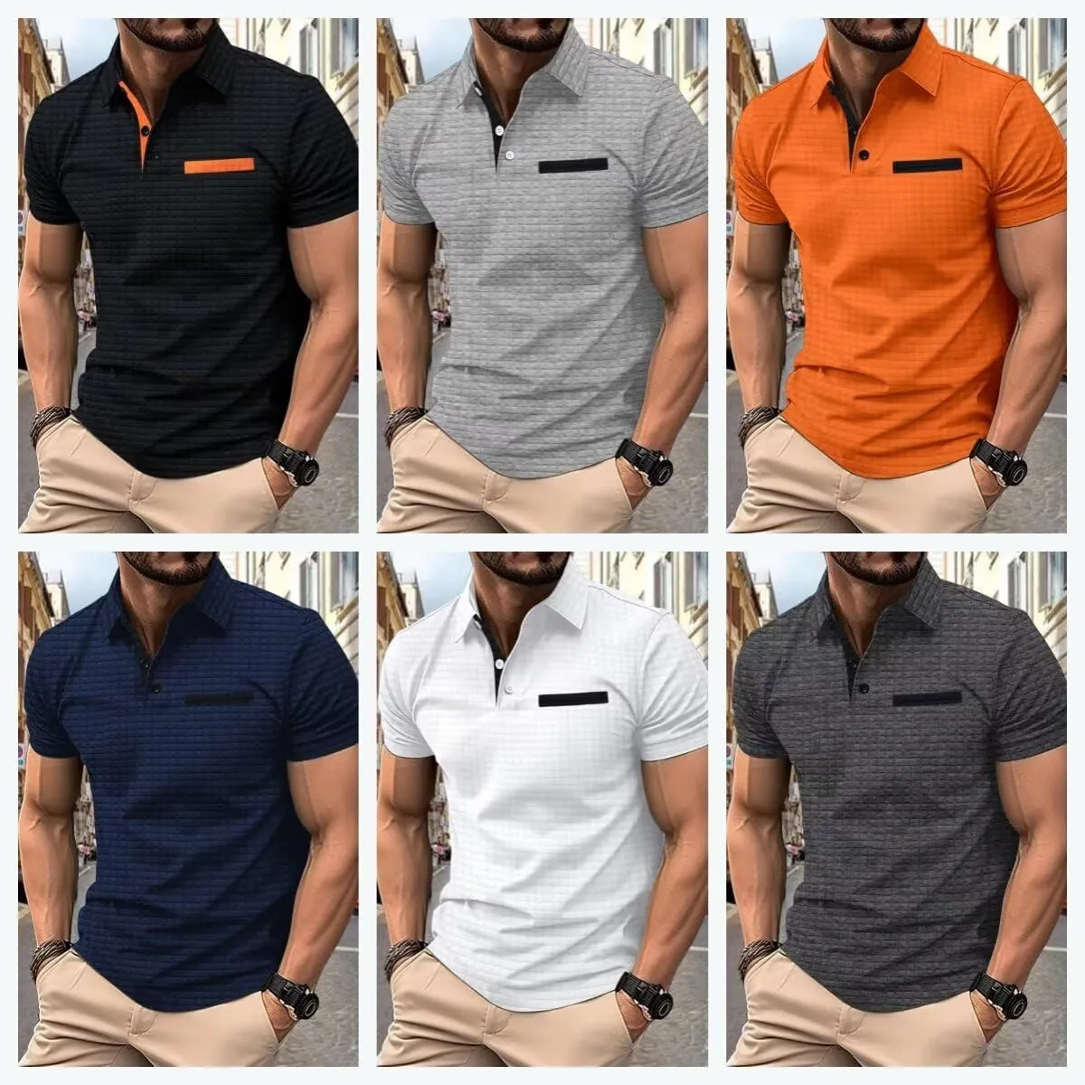 Men's Polo Shirts 2025 Short Sleeve Casual Polo T Shirt Color Block Slim Fit Golf Shirts with Pocket