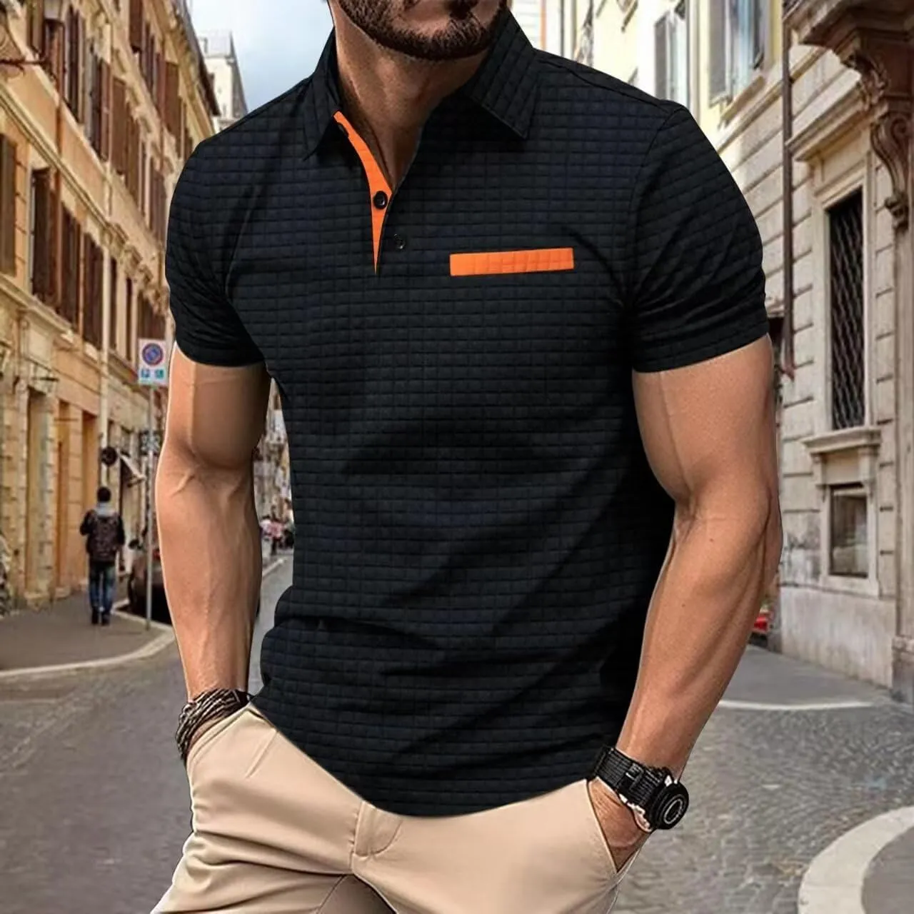 Men's Polo Shirts 2025 Short Sleeve Casual Polo T Shirt Color Block Slim Fit Golf Shirts with Pocket