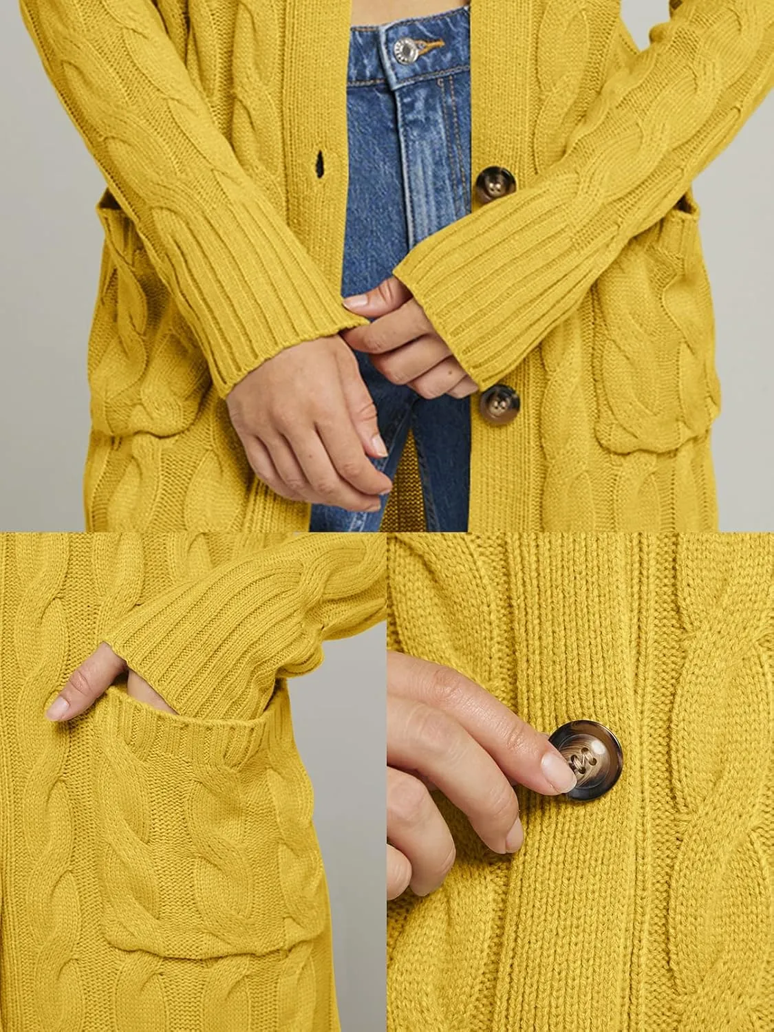 MEROKEETY Women's 2025 Long Sleeve Cable Knit Long Cardigan Open Front Button Sweater Outerwear