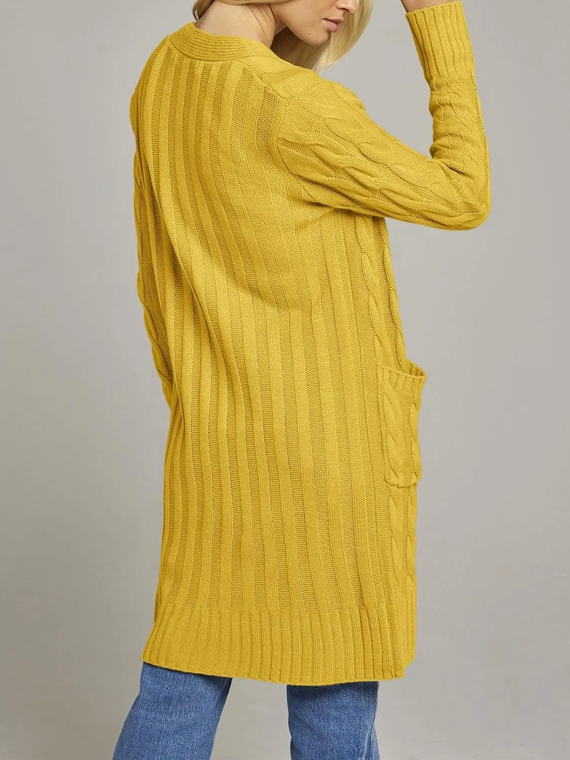 MEROKEETY Women's 2025 Long Sleeve Cable Knit Long Cardigan Open Front Button Sweater Outerwear
