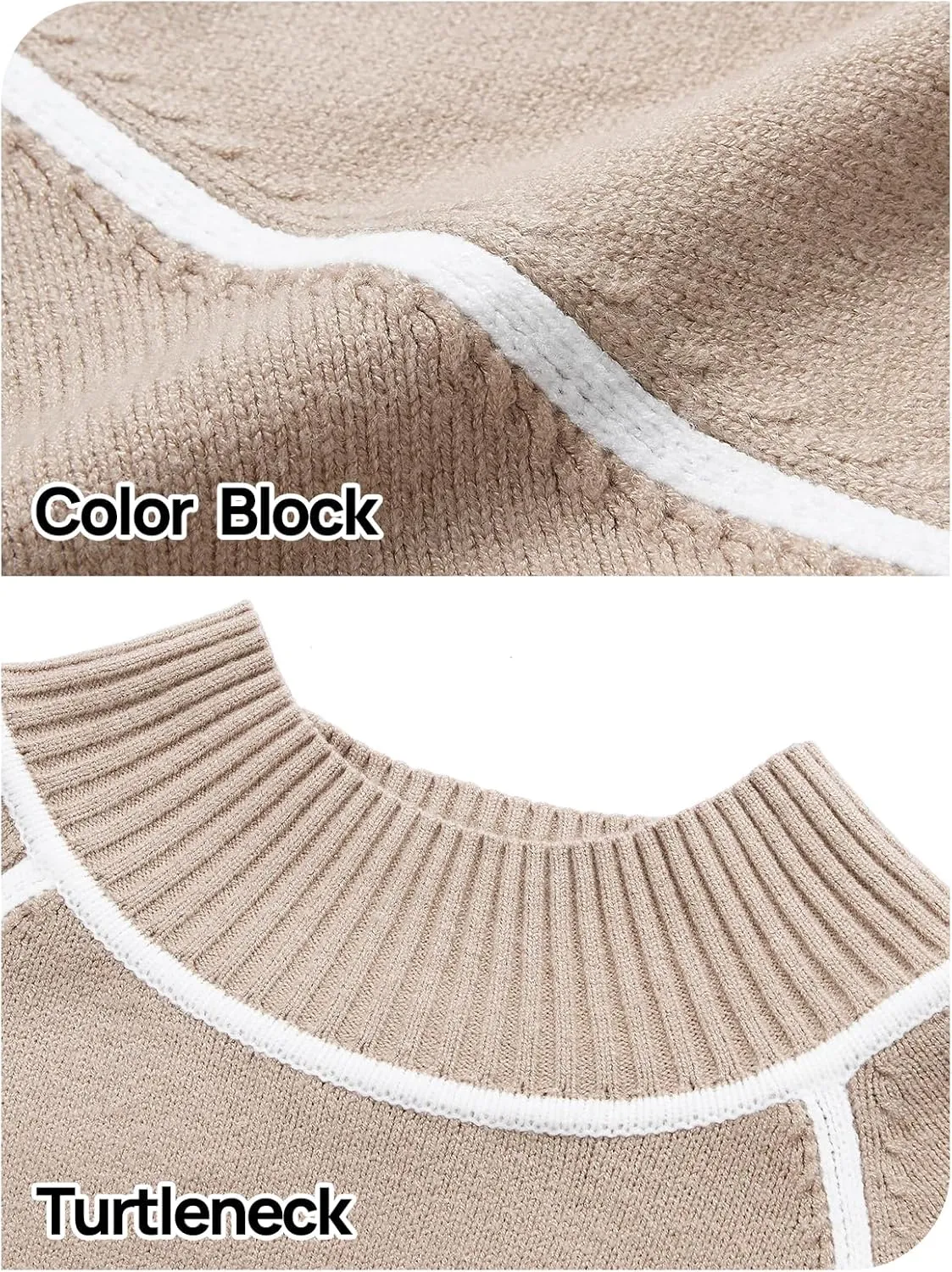 MEROKEETY Women's Mock Neck Pullover Sweater Long Sleeve Color Block Chunky Knit 2024 Trendy Winter Clothes